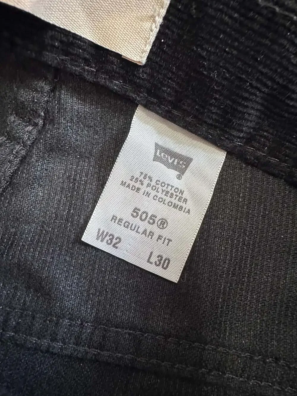 Levi's 505 Regular Fit Corduroy Pants Black Size 32x30